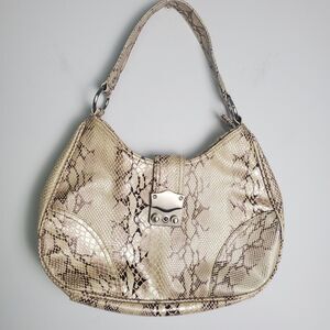 New York & Company Cream Snake Print Embossed Vegan Leather Shoulder Bag